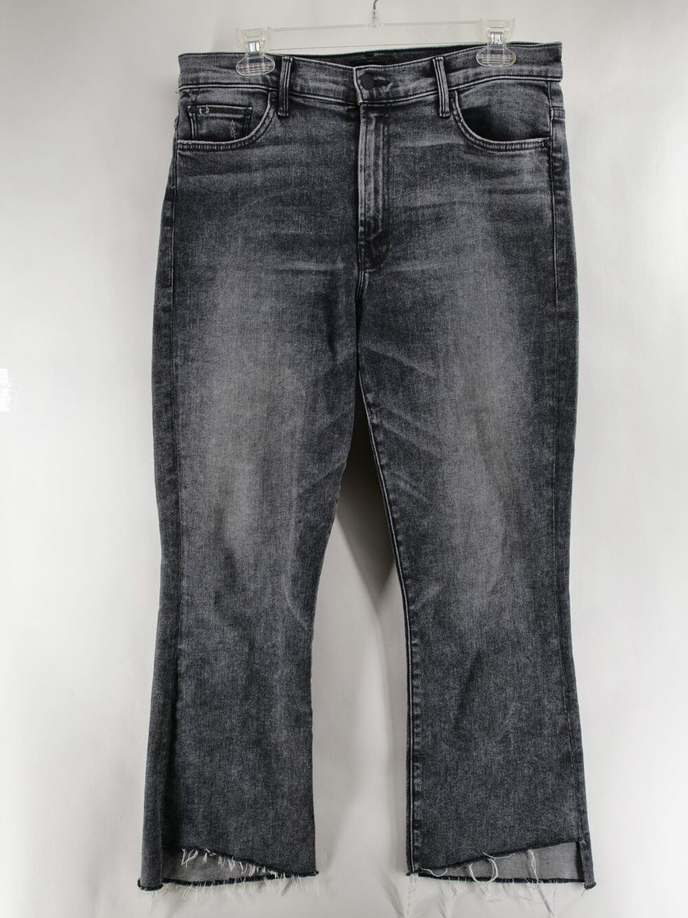 MOTHER The Insider Crop Step Fray Jeans Train Stops Black Grey Wash Size 32x26